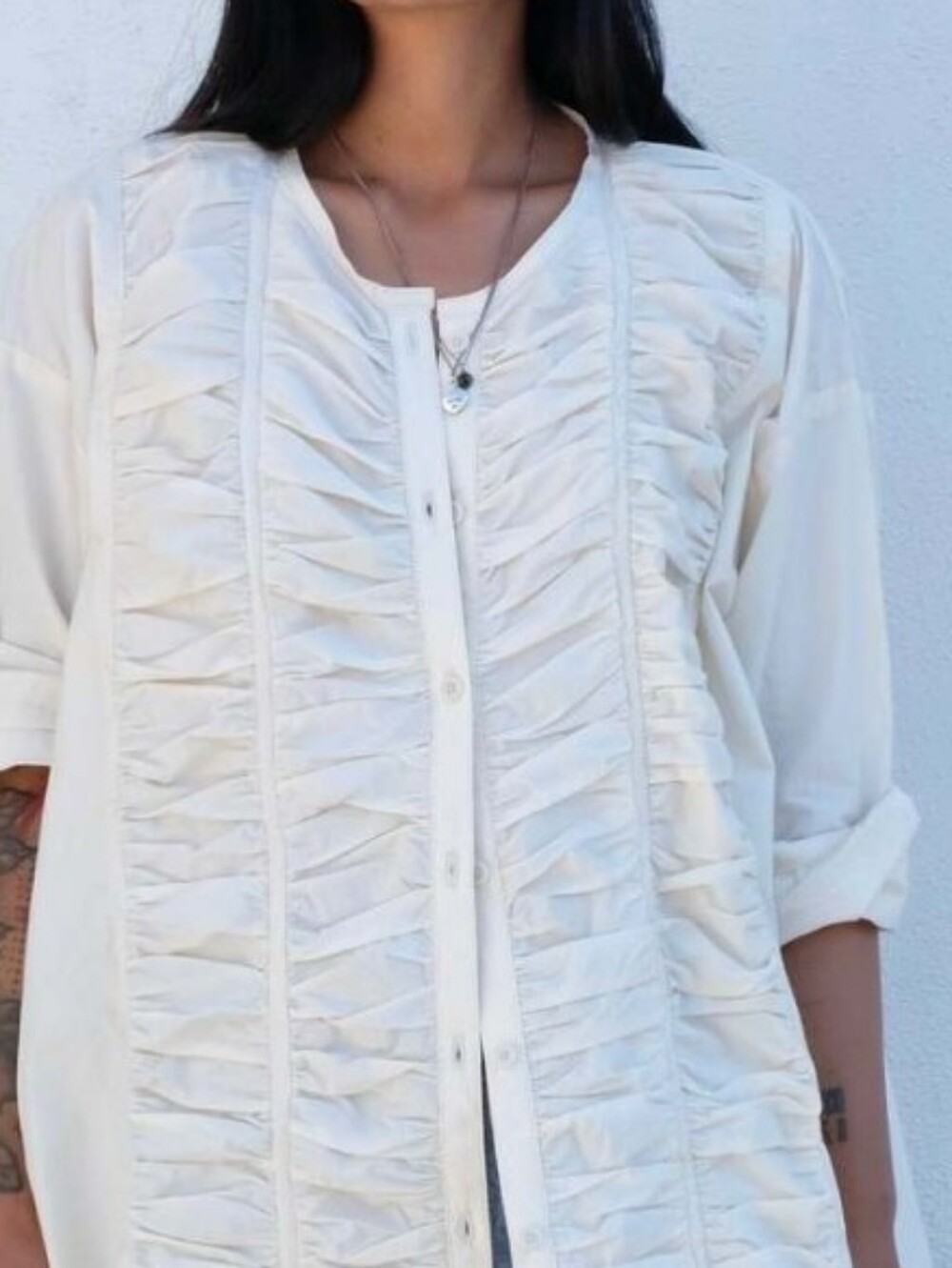 cut loose XL White Gauzy Tunic Top with Ruching